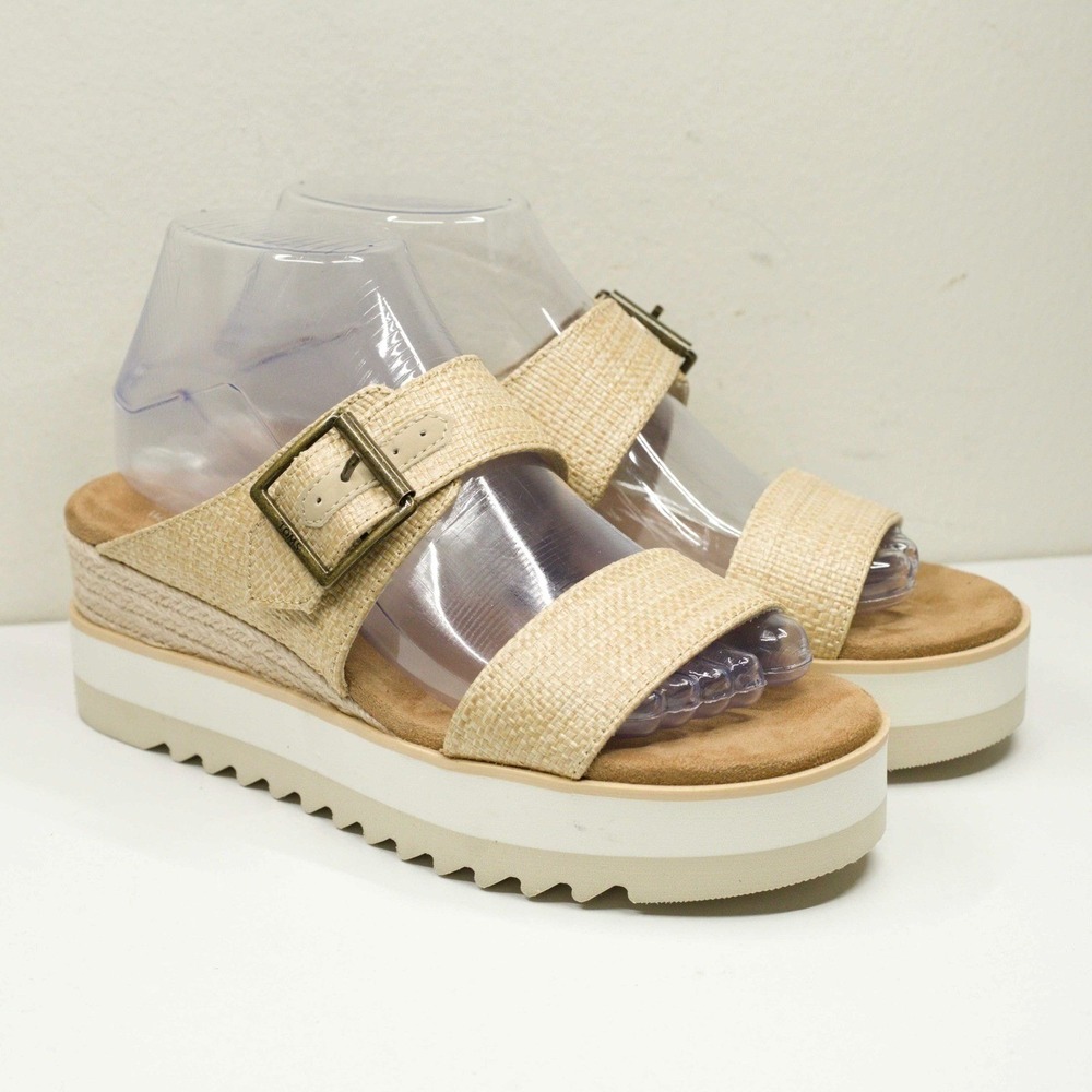TOMS Diana Espadrille Platform Slide Sandals Buckle Strap Raffia Woven Sz 7.5
